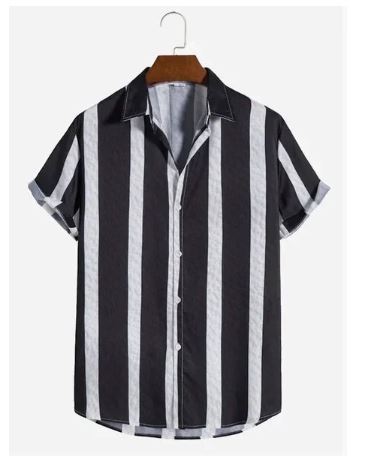 Striped Summer Cotton Shirt Black / L Menswear