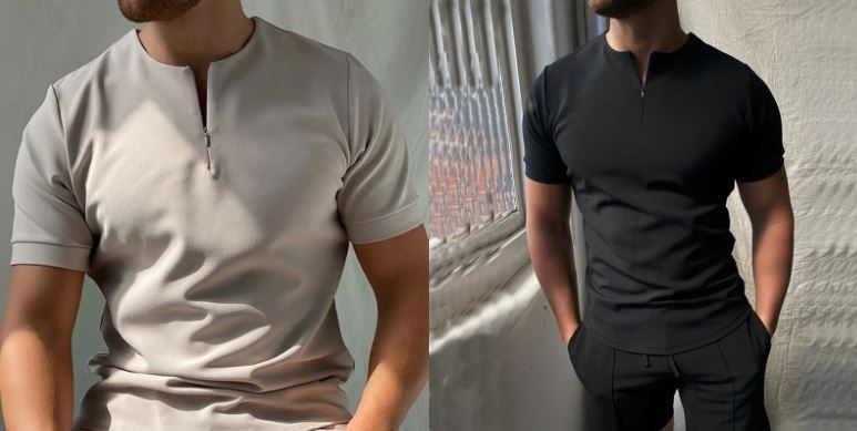 Half-Zip Casual T-Shirt Menswear