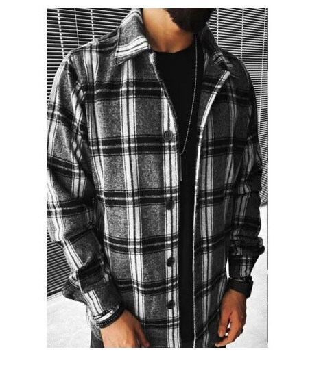 Vintage Casual Plaid Long Sleeve Shirt Grey / Medium Menswear