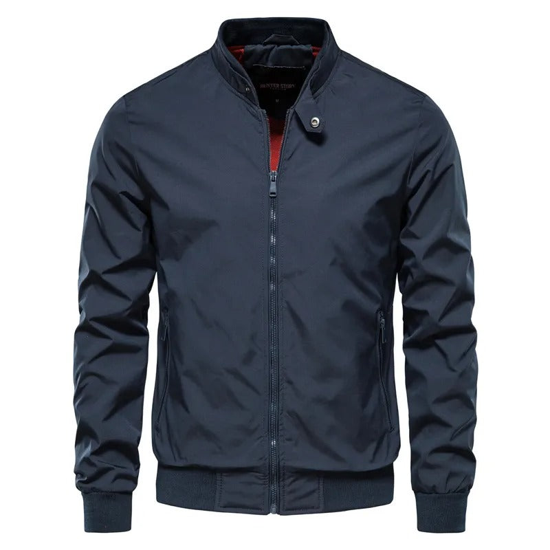 Men Casual Stand Collar Bomber Jacket Navy Blue / Large (55-65Kg) Menswear