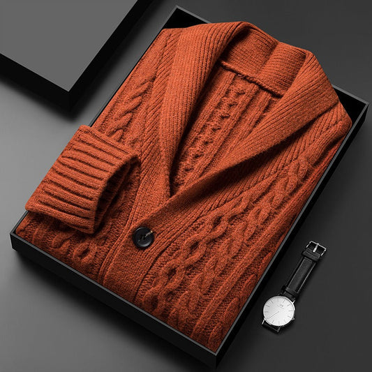 Jacquard Knitted Cardigan Burnt Orange / Xs Menswear