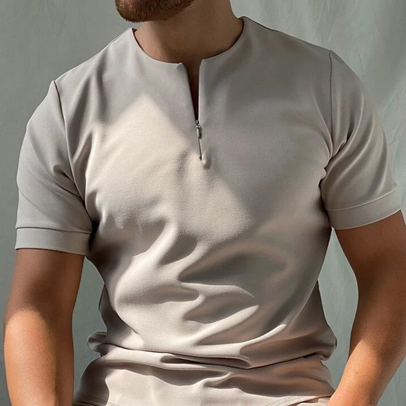 Half-Zip Casual T-Shirt Khaki / M Menswear