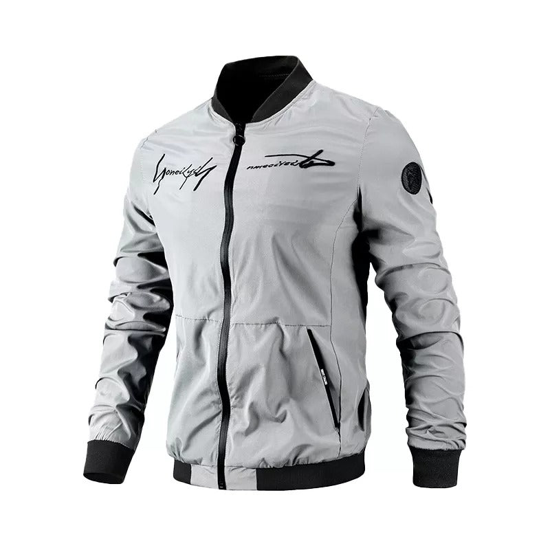 Men Letter Embroidery Bomber Jacket Gray / Xs Menswear