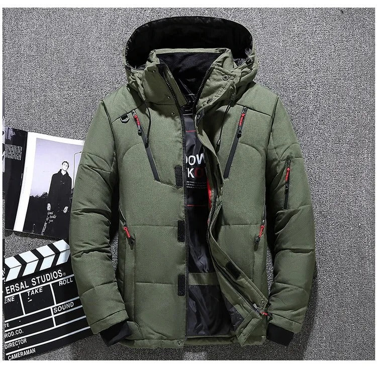 Winter Mens White Duck Down Jacket Army Green / Medium (50 + Kg) Menswear