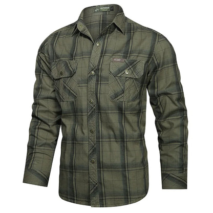 Camisa de algodão xadrez UrbanEase™ – Edição Primavera e Outono
