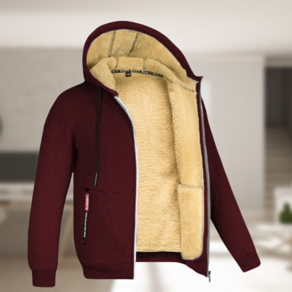 Sadi - Casual Men’s Winter Jacket With Hood And Fleece Burgundy / S Menswear