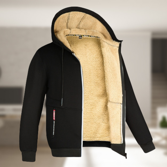 Sadi - Casual Men’s Winter Jacket With Hood And Fleece Black / S Menswear