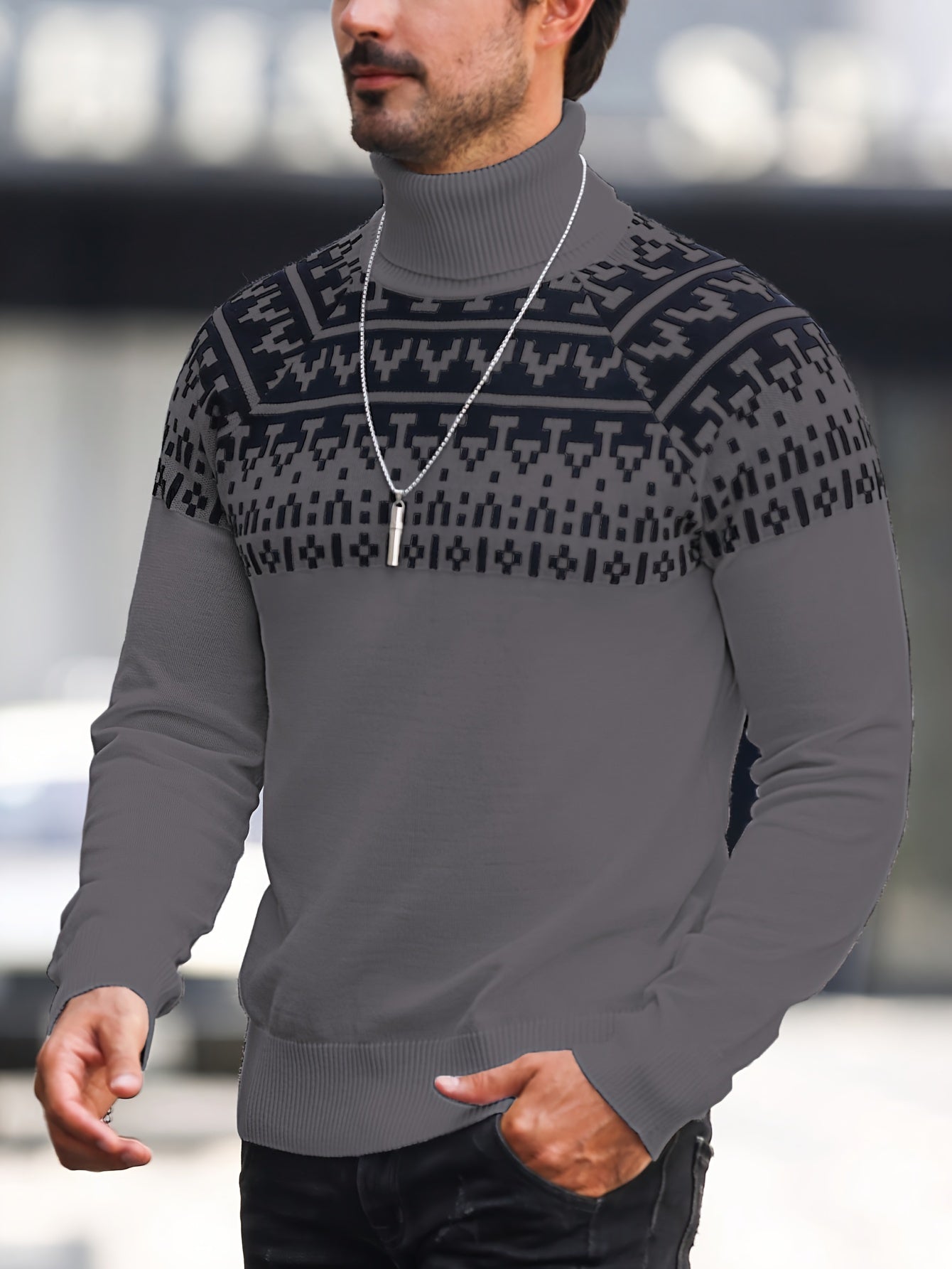 Horizon Geo – Men’s Rib-Knit High-Neck Pullover