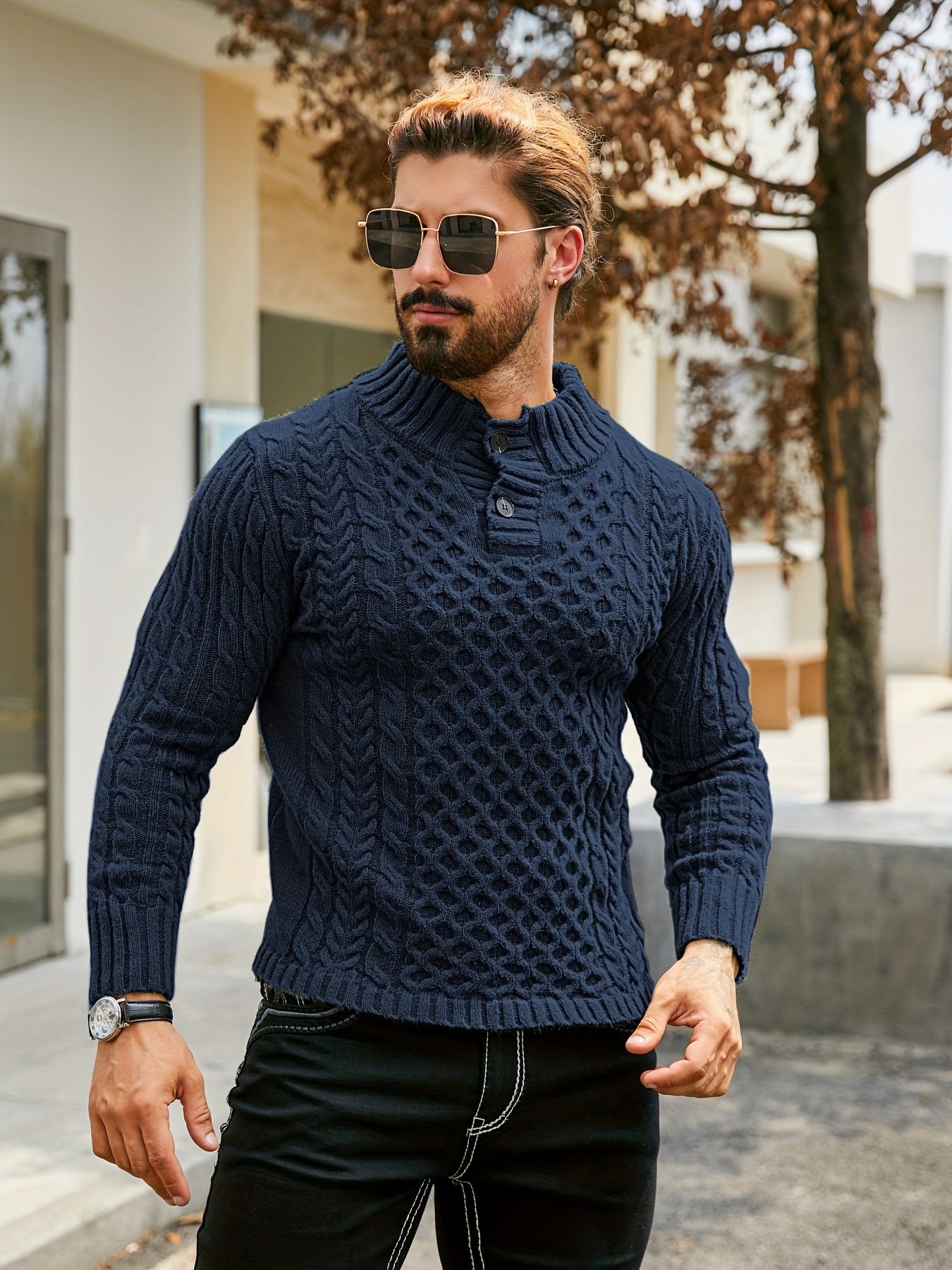 Orion Stripe – Men’s Rib-Knit Half-Placket Sweater