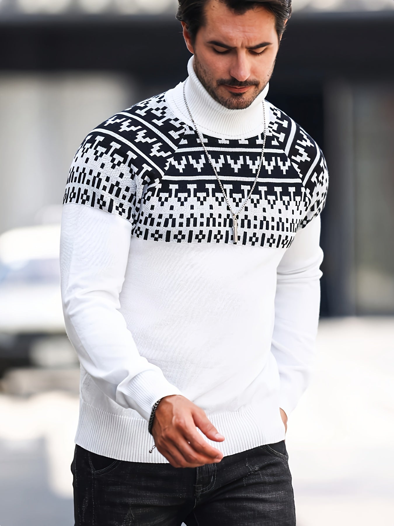 Horizon Geo – Men’s Rib-Knit High-Neck Pullover