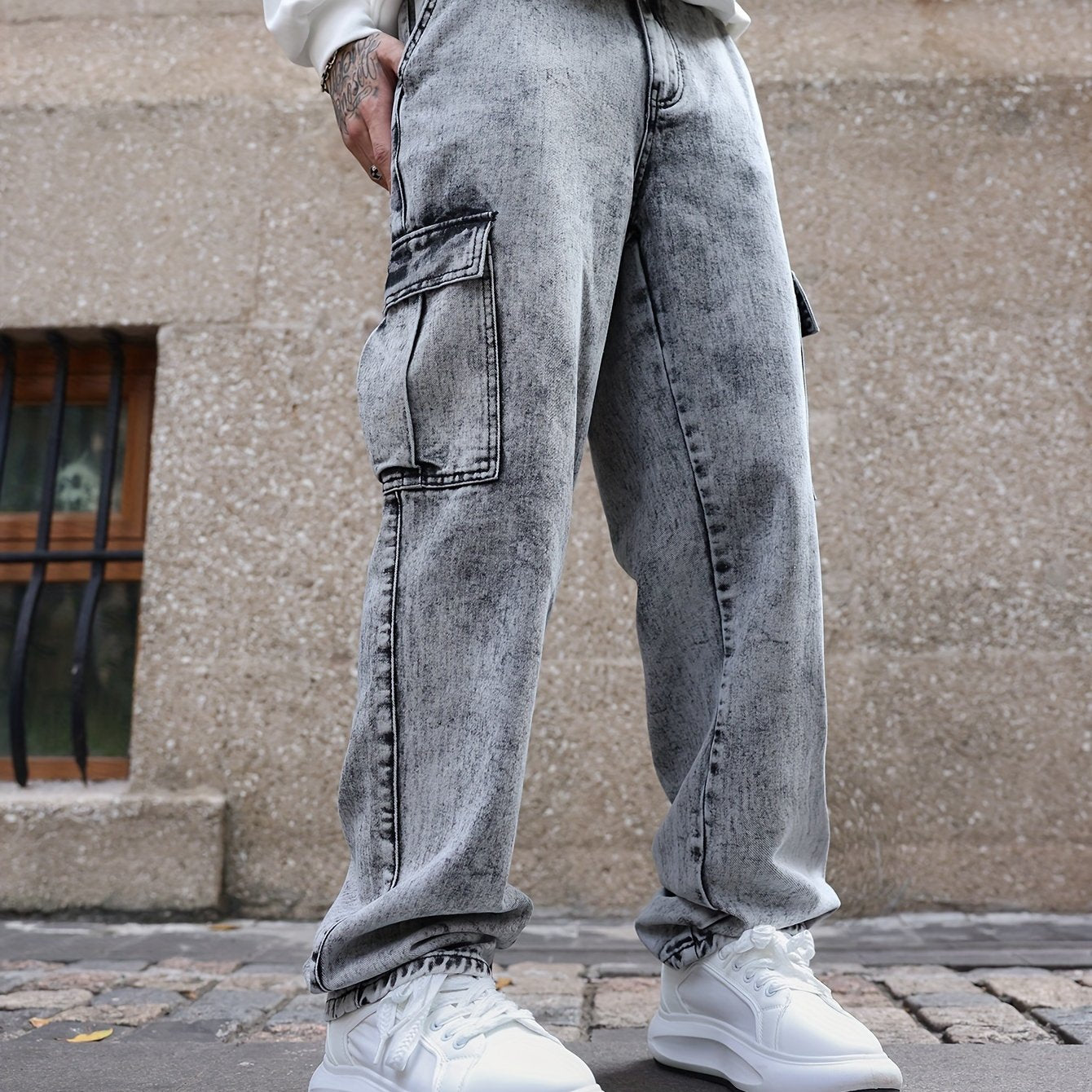 Men’s Cargo Straight Leg Jeans – Utility & Streetwear Style