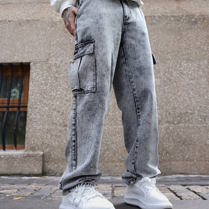 Men’s Cargo Straight Leg Jeans – Utility & Streetwear Style