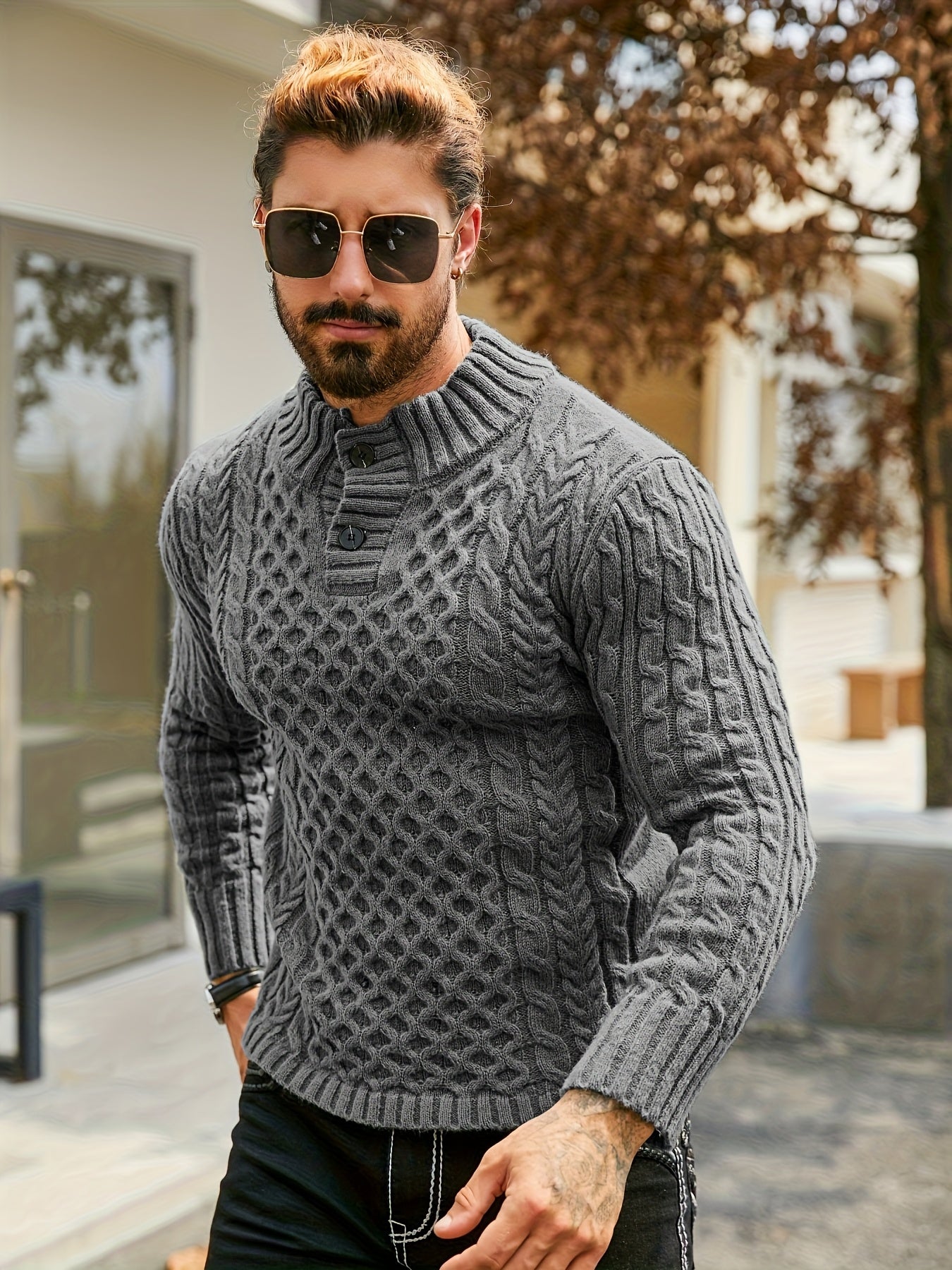 Orion Stripe – Men’s Rib-Knit Half-Placket Sweater