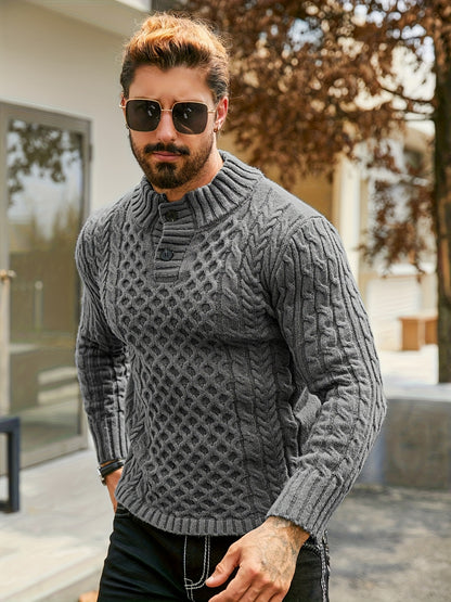 Orion Stripe – Men’s Rib-Knit Half-Placket Sweater