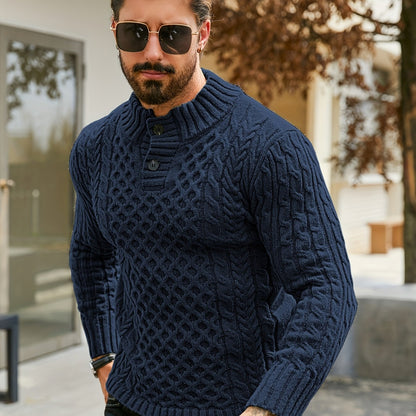 Orion Stripe – Men’s Rib-Knit Half-Placket Sweater
