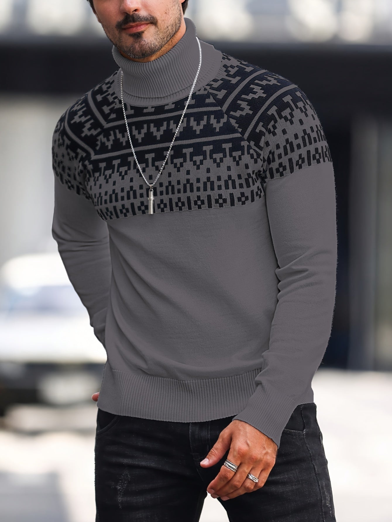 Horizon Geo – Men’s Rib-Knit High-Neck Pullover