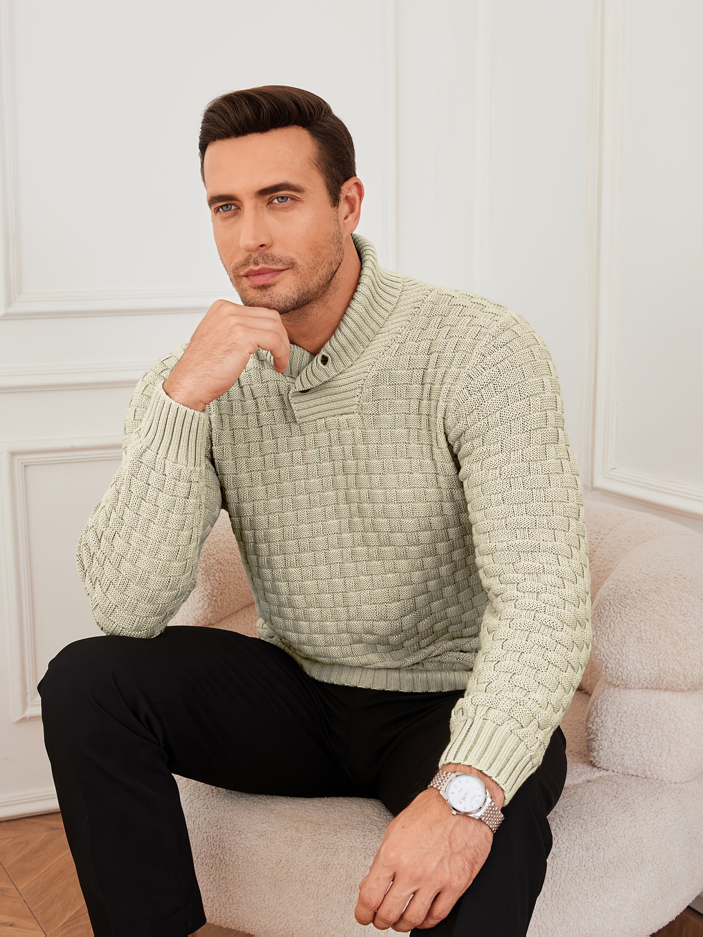 Veyron Slim – Men’s High-Stretch Rib-Knit Half-Placket Sweater