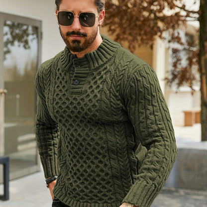 Orion Stripe – Men’s Rib-Knit Half-Placket Sweater