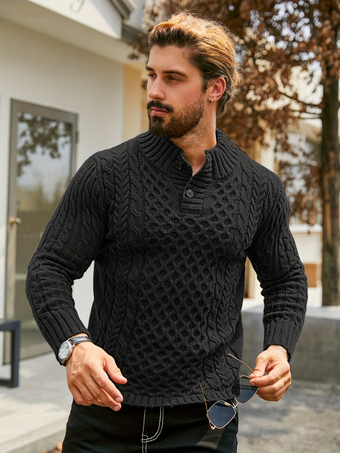 Orion Stripe – Men’s Rib-Knit Half-Placket Sweater
