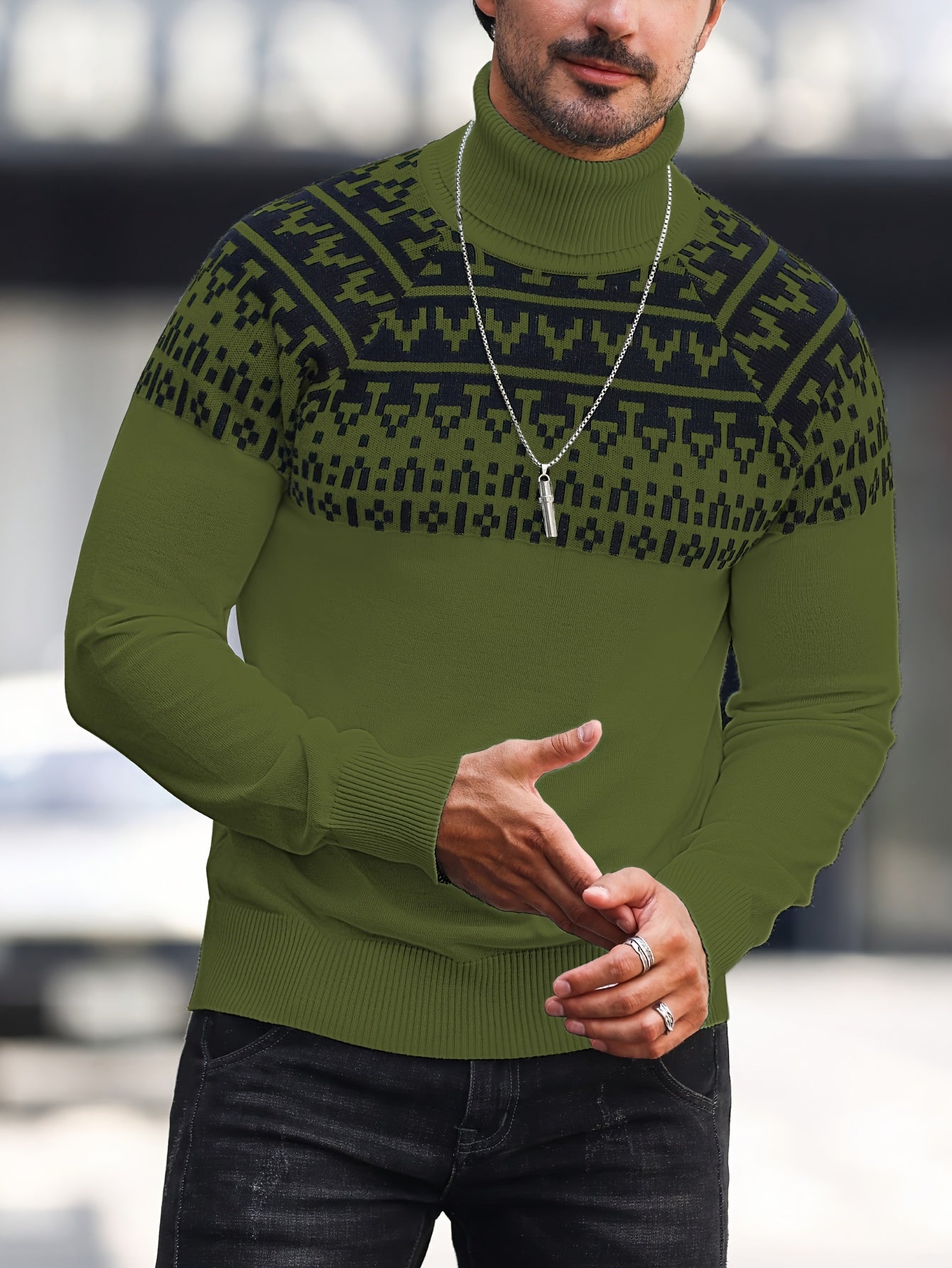 Horizon Geo – Men’s Rib-Knit High-Neck Pullover