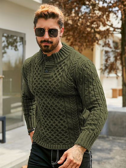 Orion Stripe – Men’s Rib-Knit Half-Placket Sweater